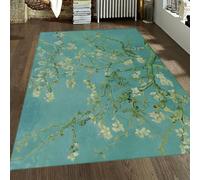 Antidérapant Tapis 80x150 pour Salon Fleurs d amandier Blanches lavables carpette Souples Branches Florales vibrantes Descente de lit à imprimé Fleuri décor du dortoir Sarcelle aux