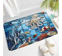 Antidérapant Tapis Bains Animaux Marins Tortue Marine Océan Bleu Poissons Côtiers Vitrail Tapis De Bain Anti-Saleté Tapi Salle De Bain pour Entrée Porte D'Entrée Chambre 40X60Cm