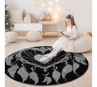 Antidérapant Tapis Rond 180 cm, Onirique Amour Attrape Rêves Thème Noir Poils Ras Tapis Rond pour Salon Chambre Cuisine et Chambre d'enfant Décoration de la Maison - Flanelle Lavable