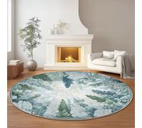 Antidérapant Tapis Rond Gris, 160 cm Lavable en Machine Flanelle Tapis avec Aquarelle Forêt Botanique Imprimé - Carpette pour Salon Coucher Chambre Cuisine Nurserie