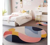 Antidérapant Tapis Rond Lavable en Machine 180 cm - Abstrait Minimaliste Géométrique Tapis Rond Imprimé en Flanelle pour Salon Chambre d'enfant Décoration de Chambre, Rose Bleu