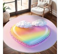 Antidérapant Tapis Rond Lavable en Machine, Dessin Animé de Cheval d'amour Doux et Durable Tapis Rond pour Chambre, Entrée, Bureau L'intérieur Décorer Couleurs de l'arc-en-Ciel Ø 100 cm Circulaire