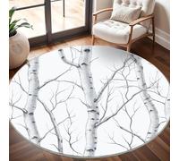 Antidérapant Tapis Rond Lavable en Machine, Dessin Au Crayon ForêT de Bouleaux Doux et Durable Tapis Rond pour Chambre, Entrée, Bureau L'intérieur Décorer Blanc Cassé Ø 160 cm Circulaire