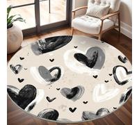 Antidérapant Tapis Rond Lavable en Machine, Graffiti Abstrait en Forme de CœUr d'amour Doux et Durable Tapis Rond pour Chambre, Entrée, Bureau L'intérieur Décorer Gris Foncé Ø 80 cm Circulaire