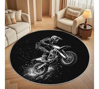 Antidérapant Tapis Rond Lavable en Machine, Graphiques de Motocross Doux et Durable Tapis Rond pour Chambre, Entrée, Salle à Manger, Bureau L'intérieur Décorer Noir Ø 100 cm Circulaire