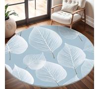 Antidérapant Tapis Rond Lavable en Machine, Impressions de Feuilles Peintes à La Main Doux et Durable Tapis Rond pour Chambre, Entrée, Bureau L'intérieur Décorer Bleu Clair Ø 160 cm Circulaire