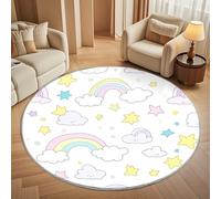 Antidérapant Tapis Rond Lavable en Machine, Imprimé Mignon de Nuages Et d'arc-en-Ciel Doux et Durable Tapis Rond pour Chambre, Entrée, Bureau L'intérieur Décorer Blanc Ø 100 cm Circulaire