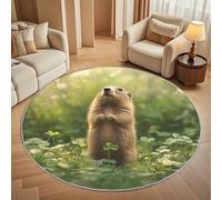 Antidérapant Tapis Rond Lavable en Machine, Joli Motif de Prairie dogte Doux et Durable Tapis Rond pour Chambre, Entrée, Salle à Manger, Bureau L'intérieur Décorer Vert Ø 160 cm Circulaire