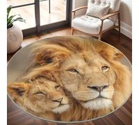 Antidérapant Tapis Rond Lavable en Machine, Lion D'Afrique PèRe Et Fils Doux et Durable Tapis Rond pour Chambre, Entrée, Salle à Manger, Bureau L'intérieur Décorer Brun Ø 200 cm Circulaire