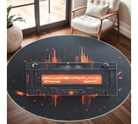 Antidérapant Tapis Rond Lavable en Machine, ModèLe de MagnéTophone RéTro Doux et Durable Tapis Rond pour Chambre, Entrée, Salle à Manger, Bureau L'intérieur Décorer Noir Ø 120 cm Circulaire