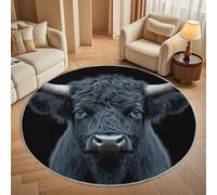 Antidérapant Tapis Rond Lavable en Machine, Motif Animal Du BéTail Des Hautes Terres Doux et Durable Tapis Rond pour Chambre, Entrée, Salle à Manger, Bureau L'intérieur Décorer Noir Ø 80 cm Circulaire