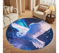 Antidérapant Tapis Rond Lavable en Machine, Motif Animalier de Harfang des Neiges Doux et Durable Tapis Rond pour Chambre, Entrée, Bureau L'intérieur Décorer Ciel éToilé Bleu Ø 100 cm Circulaire