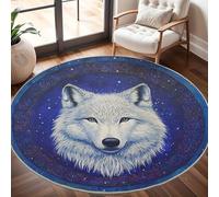 Antidérapant Tapis Rond Lavable en Machine, Motif TêTe de Loup Blanc Doux et Durable Tapis Rond pour Chambre, Entrée, Salle à Manger, Bureau L'intérieur Décorer Motif Bleu Ø 160 cm Circulaire