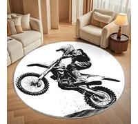 Antidérapant Tapis Rond Lavable en Machine, Motocross Sportif Doux et Durable Tapis Rond pour Chambre, Entrée, Salle à Manger, Bureau L'intérieur Décorer Noir Et Blanc Ø 180 cm Circulaire
