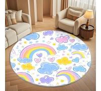 Antidérapant Tapis Rond Lavable en Machine, Nuages De Dessins AniméS Et ImpriméS Arc-en-Ciel Doux et Durable Tapis Rond pour Chambre, Entrée, Bureau L'intérieur Décorer Coloré Ø 100 cm Circulaire