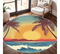 Antidérapant Tapis Rond Lavable en Machine, Peinture Vague CréPuscule Doux et Durable Tapis Rond pour Chambre, Entrée, Salle à Manger, Bureau L'intérieur Décorer OcéAn Ø 120 cm Circulaire
