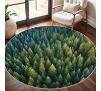 Antidérapant Tapis Rond Lavable en Machine, Plantes de PinèDe Doux et Durable Tapis Rond pour Chambre, Entrée, Salle à Manger, Bureau L'intérieur Décorer Vert Ø 80 cm Circulaire