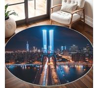 Antidérapant Tapis Rond Lavable en Machine, Pont de Brooklyn La Nuit Doux et Durable Tapis Rond pour Chambre, Entrée, Salle à Manger, Bureau L'intérieur Décorer Multicolore Ø 160 cm Circulaire