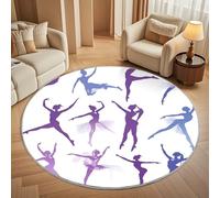 Antidérapant Tapis Rond Lavable en Machine, Silhouette de Danseuse de Ballet Doux et Durable Tapis Rond pour Chambre, Entrée, Salle à Manger, Bureau L'intérieur Décorer Blanc Ø 160 cm Circulaire