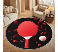 Antidérapant Tapis Rond Lavable en Machine, ThèMe du Tennis de Table Rouge Doux et Durable Tapis Rond pour Chambre, Entrée, Salle à Manger, Bureau L'intérieur Décorer Noir Ø 100 cm Circulaire