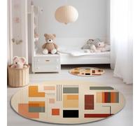Antidérapant Tapis Ronds 160 cm, Minimalisme Géométrique Lignes Thème Flanelle Lavable Tapis Ronds Beige - Convient pour Chambre à Coucher Salle à Manger Bureau Chambre d'enfant