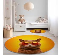 Antidérapant Tapis Ronds 160 cm, Portraits D'Animaux Chats Photographie Thème Flanelle Lavable Tapis Ronds Couleur Orange - Convient pour Chambre à Coucher Salle à Manger Bureau Chambre D'enfant