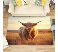 Antidérapant Tapis Salon 180x240 cm Animal Du BéTail Des Hautes Terres Tapis de Zone Moelleux à Flanelle Doux, Prairie Du Coucher Du Soleil Lavable Poils Ras Chambre Moderne Doux - Entretien Facile