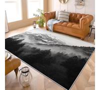 Antidérapant Tapis Salon 3D Imprimé 120x180 cm Flanelle à Poils Ras Lavable ForêTs Montagnes Paysages Brumeux Tapis Décor Chambre Intérieur Noir Et Blanc Moderne Doux et Durable - Entretien Facile