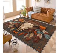 Antidérapant Tapis Salon Chambre 120x180 cm Lavable à Résistant aux Taches Style Ethnique Attrape-RêVes Totem Tapis à Court Poils Doux Décoration de Office, Couloir, Ne Perd Pas Ses Poils, Brun