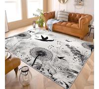 Antidérapant Tapis Salon Chambre 140x200 cm Lavable à Résistant aux Taches Art Papillons Pissenlits Motifs Tapis à Court Poils Doux Décoration de Office, Couloir, Ne Perd Pas Ses Poils, Noir Et Blanc