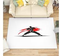 Antidérapant Tapis Salon Chambre 160x230 cm Blanc, Tapis à Court Poils Doux Illustration de Kung Fu Karaté Lavable en Machine Antifouling Décoration de Office, Couloir, Paillasson