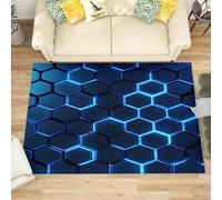 Antidérapant Tapis Salon Chambre 160x230 cm Motif GéOméTrique en Nid d'abeille de Football, Tapis à Court Poils Doux Bleu Lavable en Machine Antifouling Décoration de Office, Couloir, Paillasson