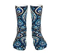 Antidérapante Homme Chaussettes Amulette Nazar turque en perles grecques Socquettes de Sport Confortables Chaussettes de Sports pour Homme Marche Basketball 40cm