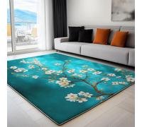 Antidérapante Tapis de Salon Chambre - Salon Super Doux Paillasson Salle à Manger Faux Tapis en Laine, Motif Floral style peinture à l'huile Décoratif, Résistant Lavable, Turquoise 160 x 230cm