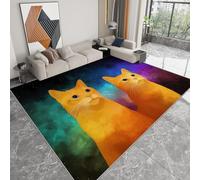 Antidérapante Tapis de Salon Chambre - Salon Super Doux Salle à Manger Faux Tapis en Laine, Motif Animaux Chat Orange Ciel étoilé Étoiles Galaxie Rug Décoratif Résistant Lavable 120 x 170cm