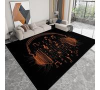 Antidérapante Tapis de Salon Chambre - Salon Super Doux Salle à Manger Faux Tapis en Laine, Motif Culture Musicale Casques Audio Notes Rug Décoratif Résistant Lavable Noir 160 x 230cm
