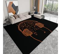 Antidérapante Tapis de Salon Chambre - Salon Super Doux Salle à Manger Faux Tapis en Laine, Motif Culture Musicale Casques Audio Rug Décoratif Résistant Lavable Noir 120 x 170cm