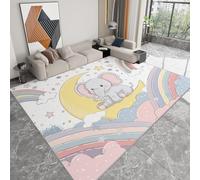 Antidérapante Tapis de Salon Chambre - Salon Super Doux Salle à Manger Faux Tapis en Laine, Motif Éléphant de Dessin animé Arc en Ciel étoiles Rug Décoratif Résistant Lavable 80 x 120cm