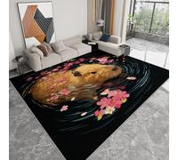 Antidérapante Tapis de Salon Chambre - Salon Super Doux Salle à Manger Faux Tapis en Laine, Motif Peinture à l'huile Capybara et Fleurs Rug Décoratif Résistant Lavable Noir 120 x 170cm