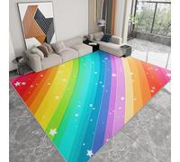 Antidérapante Tapis de Salon Chambre - Salon Super Doux Salle à Manger Faux Tapis en Laine, Motif Rayures Arc en Ciel étoiles coloré Rug Décoratif Résistant Lavable 120 x 170cm