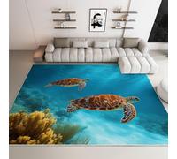 Antidérapante Tapis de Salon Chambre - Salon Super Doux Salle à Manger Faux Tapis en Laine, Motif Scène sous-Marine Tortue de mer Animale Rug Décoratif Résistant Lavable 140 x 200cm