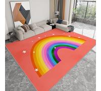 Antidérapante Tapis de Salon Chambre - Salon Super Doux Salle à Manger Faux Tapis en Laine, Motif Style Dessin animé Arc en Ciel étoiles Rug Décoratif Résistant Lavable Rouge pastèque 80 x 120cm