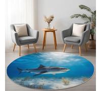 Antidérapante Tapis Rond 120 cm Pas Facile à Décolorer, Animal Fond Marin Requin Thème Flanelle Douce Lavable Bleu Tapis Rond, pour Salon Canapé Salle de Bain Chambre d'enfants