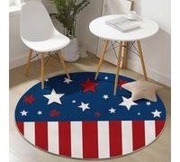 Antidérapante Tapis Rond 60 cm Pas Facile à Décolorer, Dessin Animé Drapeau Étoiles Thème Flanelle Douce Lavable Bleu Rouge Tapis Rond, pour Salon Canapé Salle de Bain Chambre d'enfants