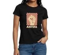 Antifa Slogan Point Levé Protestation Contre Extreme Droite Action Antifasciste T Shirt Femme