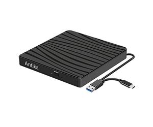 Antika Lecteur CD DVD Externe USB 3.0 Portable Graveur et Lecteur de CD-RW/DVD-RW Portable Compatible avec Ordinateurs Windows XP/7/8/10/11 Mac, MacBook Air/Pro