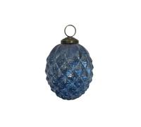 Antikas - Boule de Noël ovale de qualité supérieure, bleu, verre, texturé - Fabriquée à la main en Inde
