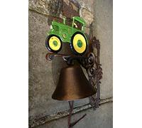 Antikas - Cloche pour porte d'entrée avec tracteur de voitures anciennes, jolie cloche de jardin verte.
