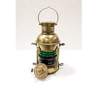 Antique 12 Pouces Hauteur Cargo Vert Huile Lanterne Lampe en Laiton Marine Marine Nautique Décoration