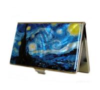 Antique Alive card case Étui Porte-Cartes de Visite Motif Tableau de Van Gogh Nuit étoilée en Nacre/métal/Acier Inoxydable gravé Mince